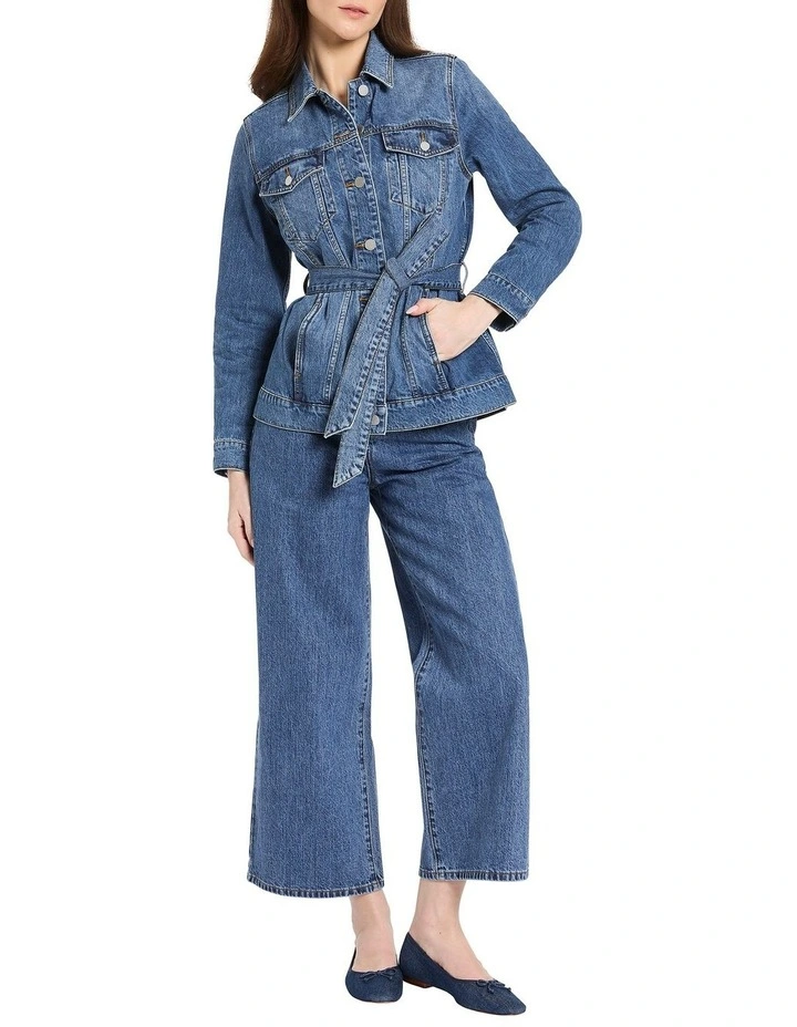 Aspen Belted Denim Jacket in Flat Marine