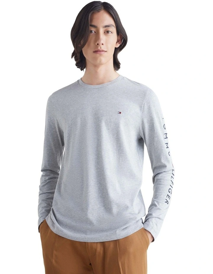 Organic Jersey Logo Long Sleeve T-Shirt in Grey