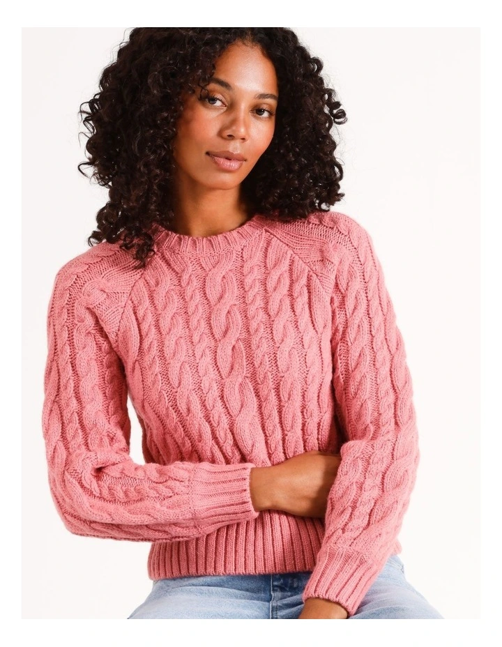 Crew Neck Cable Knit Jumper in Mauveglow