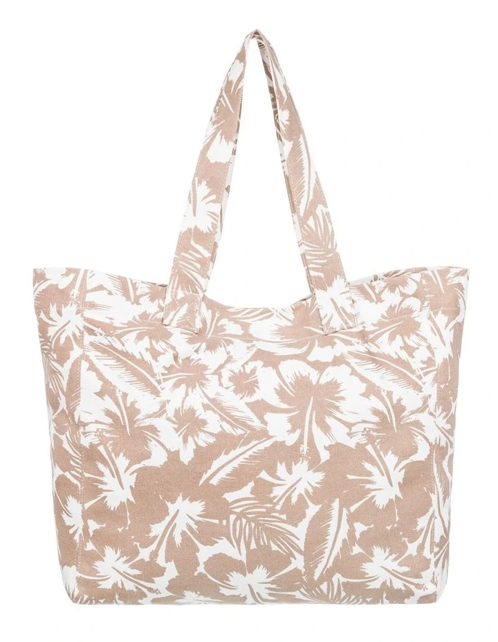 Anti Bad Vibes Tote Bag in Warm Taupe Happy Hibiscus