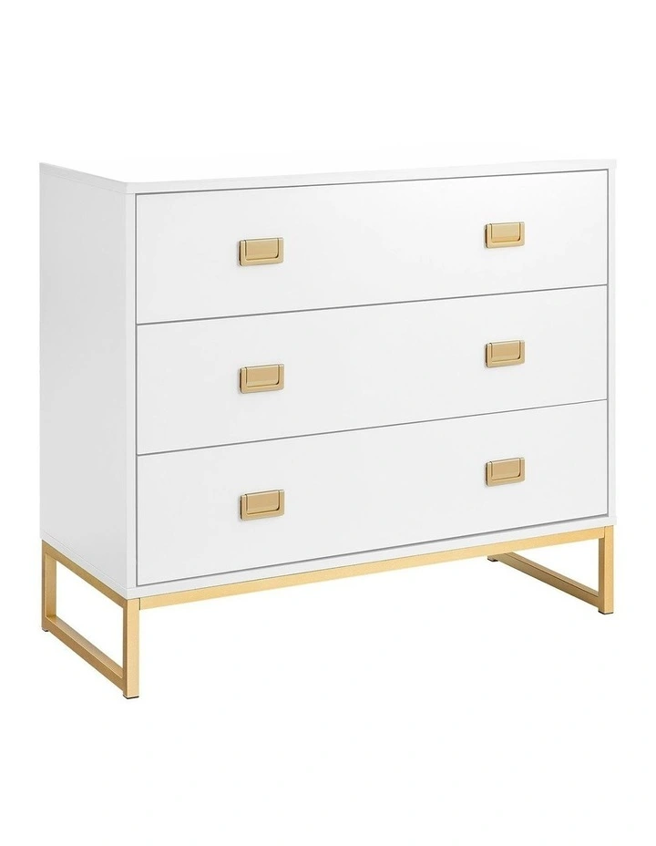 Amara Chest of Drawers Tallboy Dresser in White/Gold