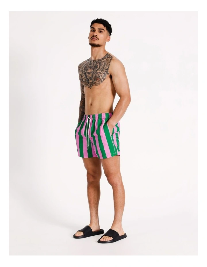 Magic Stripe Swim Short in Green