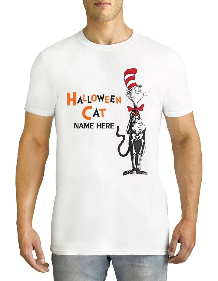 Men's Dr Seuss Halloween Cat Personalised Cotton T-Shirt