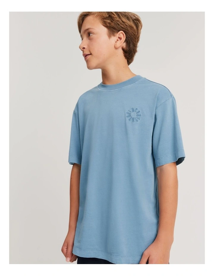 Teen Recycled Cotton Blend Logo Oversized T-shirt in Faded Blue