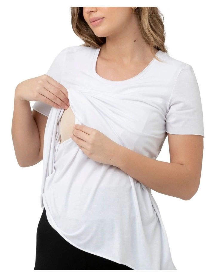 Short Sleeve Raw Edge Nursing Top in White