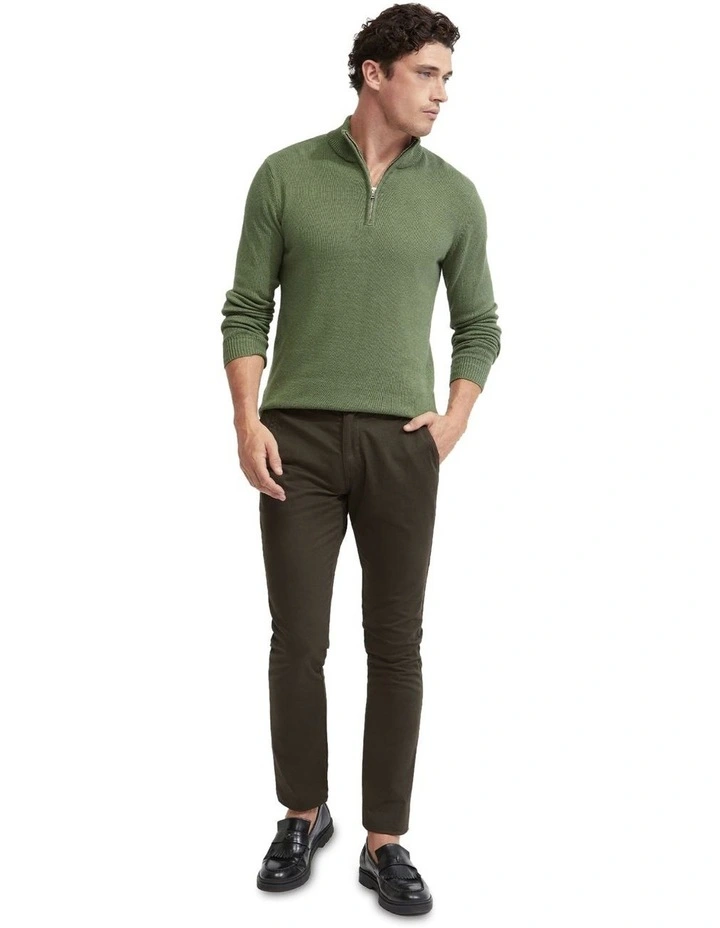 Robert Zip Neck Cotton Knit in Green