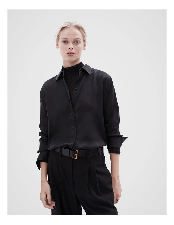 Cupro Button Through Shirt in Black