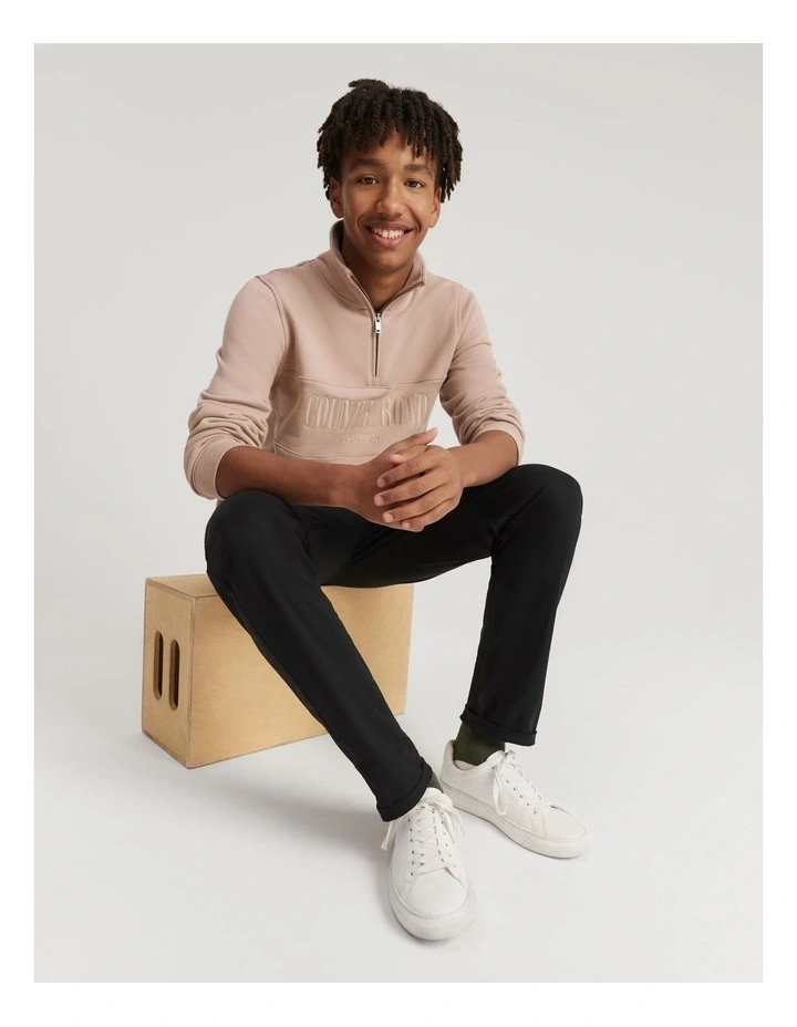 Teen Verified Australian Cotton Heritage Half Zip Sweat in Mushroom