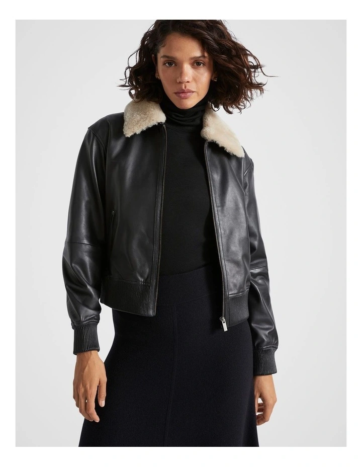 Leather Shearling Jacket in Black