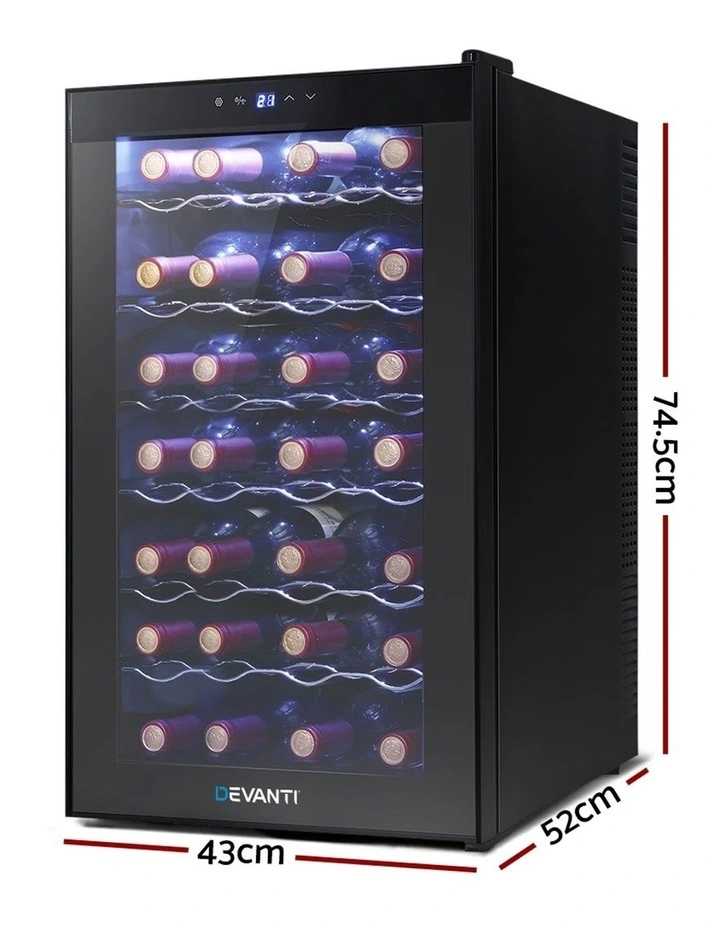Wine Cooler 28 Bottle Thermoelectric Chiller Storage Fridge Cellar Black