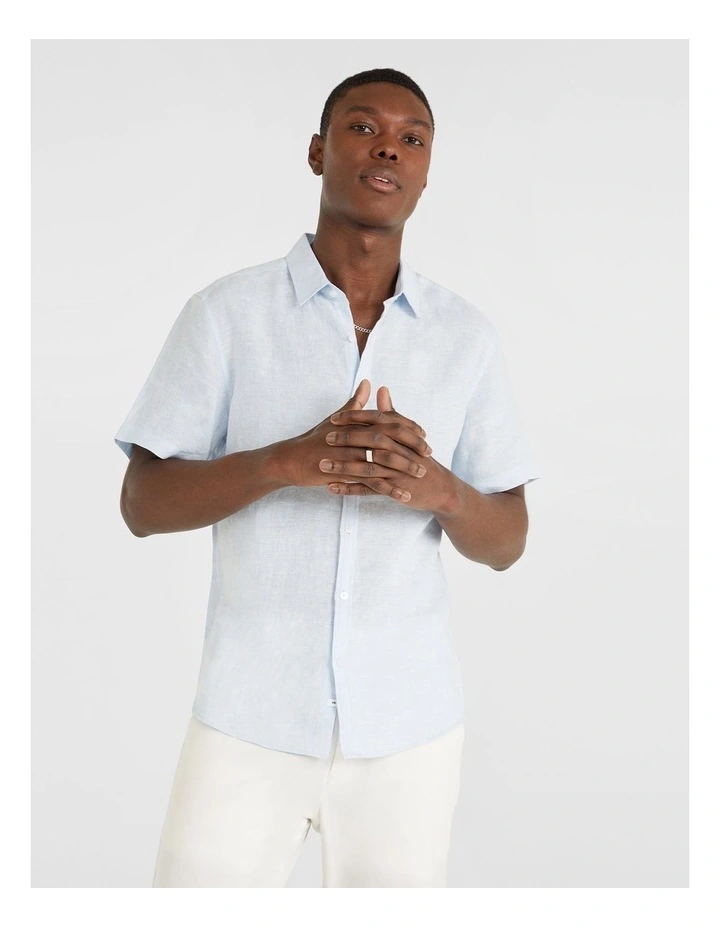 Lewis Pure Linen Shirt in Blue