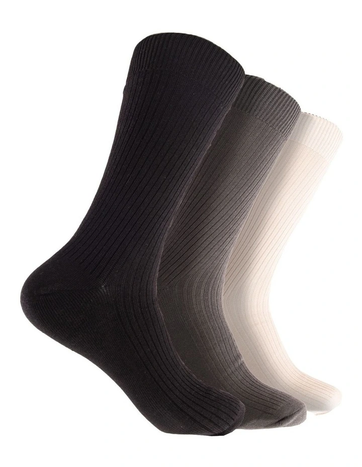 Bamboo Rib Crew Socks 3 Pack in Assorted