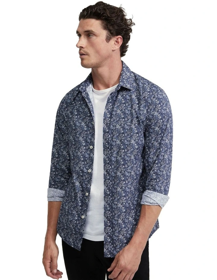 Kenton Printed Floral Shirt in Navy