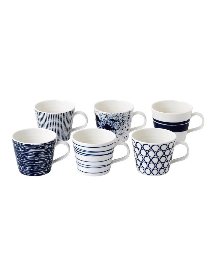 Pacific Set of 6 Small Mugs Blue/White