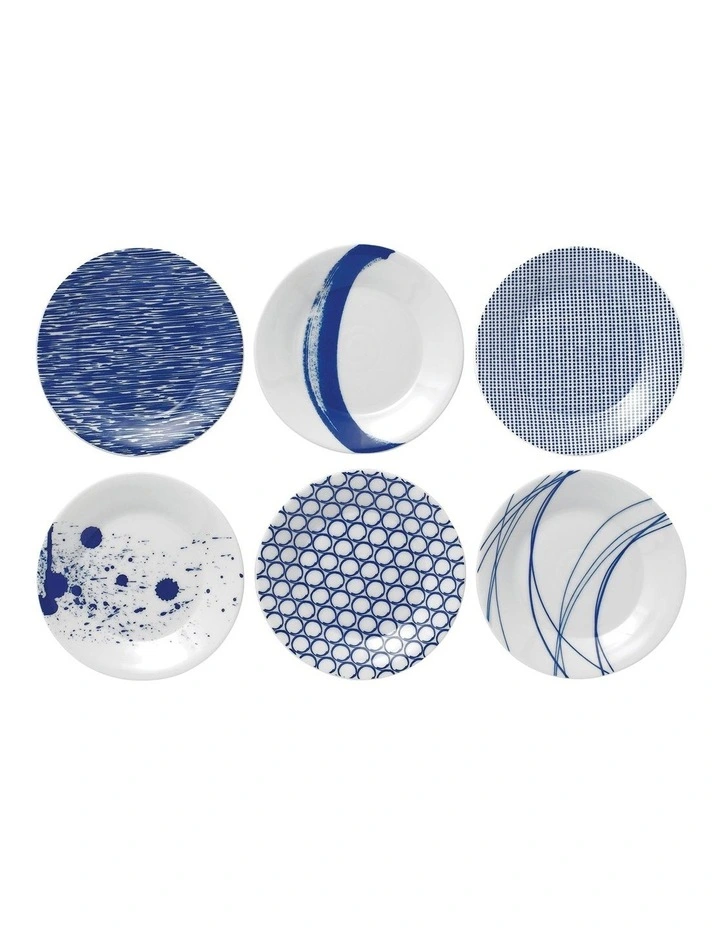 Pacific 16cm Set of 6 Mixed Plates White/Blue
