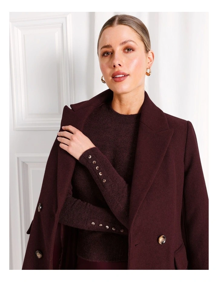 Recycled Blend Lofty Puff Sleeve Knit Jumper in Wine