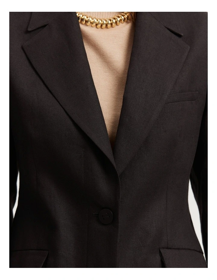 Organically Grown Linen Yarn Dyed Blazer in Black