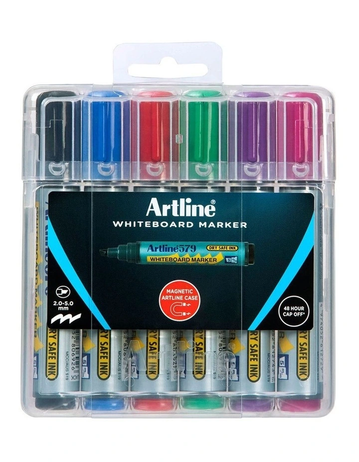 6pc 579 Wboard Markers Assorted Colours