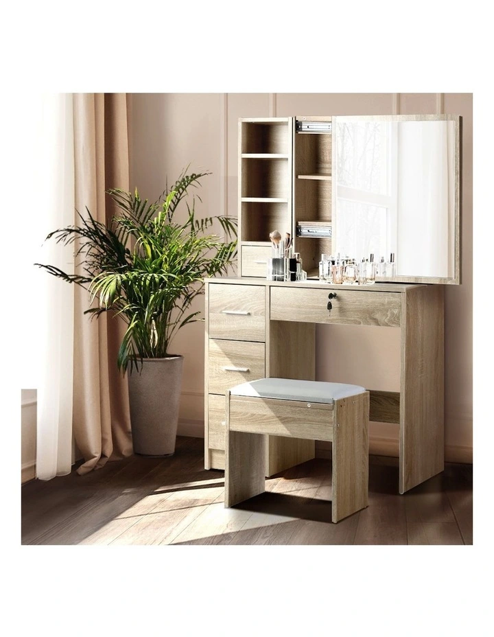 Sliding Mirror Dressing Table Set in Oak Diane