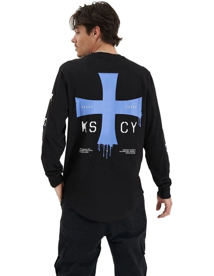 Horizon Heavy Dual Curved Long Sleeve Tee in Black