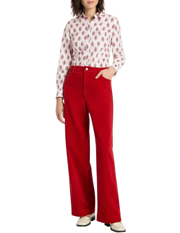 Cleo Wide Leg Corduroy Pant in Cranberry