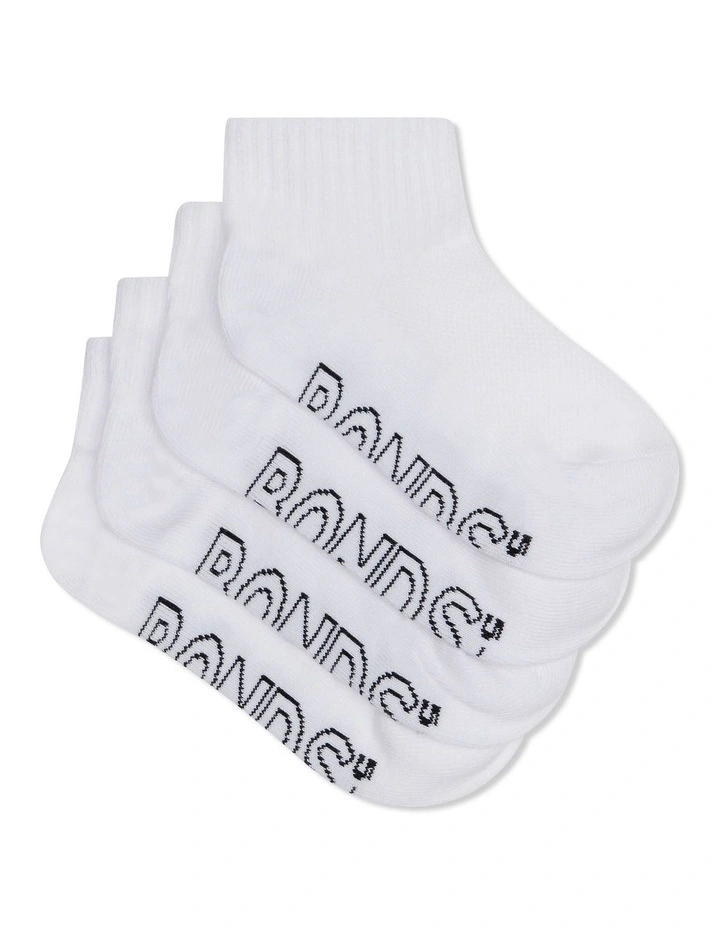 Kids Logo Light Quarter Crew Socks 4 Pack in White