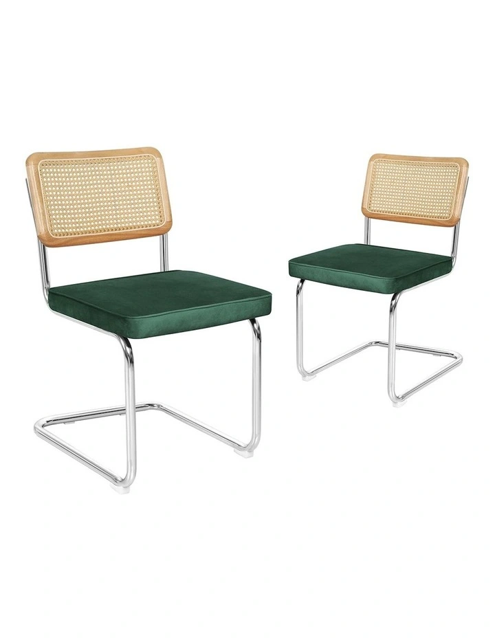 Cantilever Velvet Dining Chairs x2 in Green