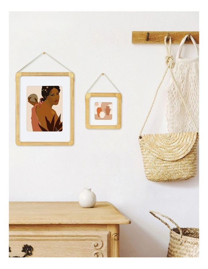 Hanging Wood Photo Frame 6x6 Matted to 4x4 in Natural
