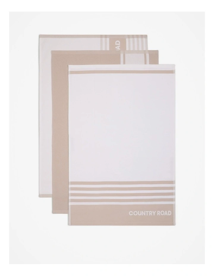 Aeri Australian Cotton Tea Towel Pack of 3 in Stone