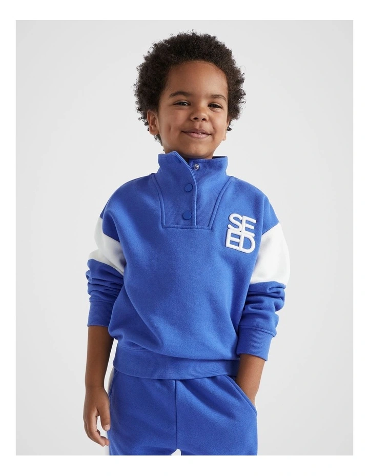 Logo Snap Sweat Top in Cobalt Blue