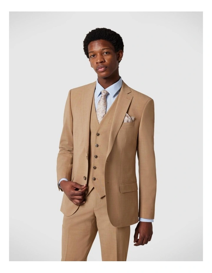 Slim Stretch Wool Blend Tailored Jacket in Camel