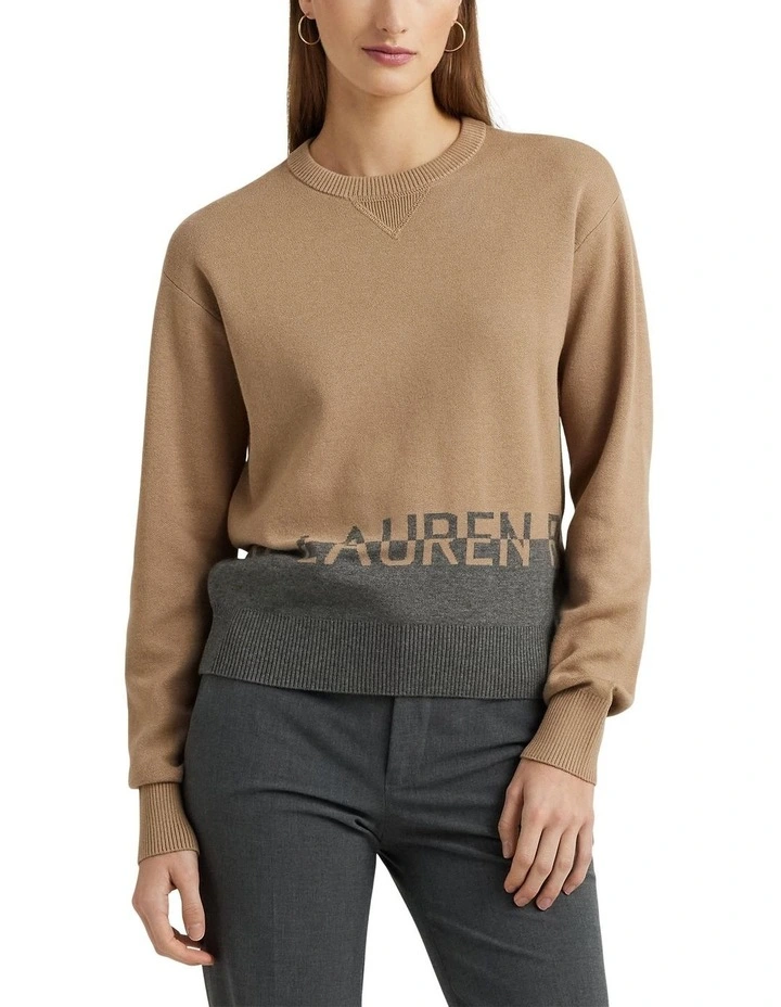 Logo Jacquard Cotton-Blend Sweater in Beige