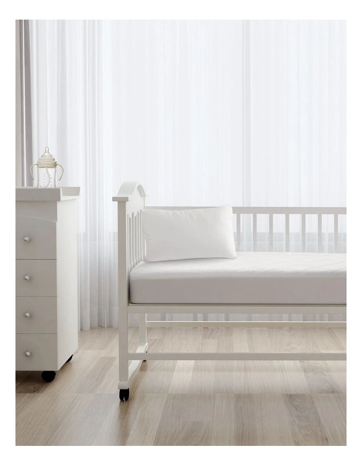 Bamboo Quilted Mattress Protector Baby Cot Size in White