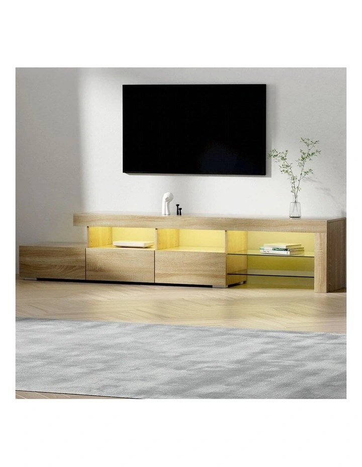 Artiss Entertainment Unit TV Cabinet RGB LED 215cm Wood