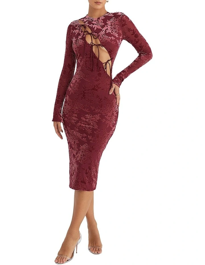 Devore Midi Dress in Mahogany