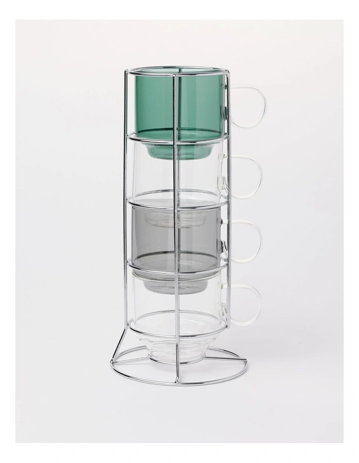 Meeru Stackable Mug Set of 4 with Stand in Multicolour