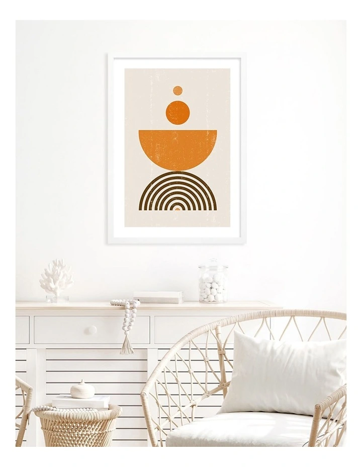 Australian Made Orange Boho Sun Bowl Art Print A2in White Frame