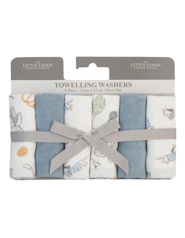 Towelling Washer 6 Pack in Dusty Blue