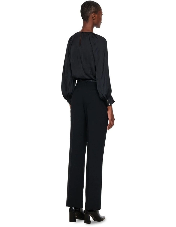 Soft Satin Blouson Sleeve Top in Black
