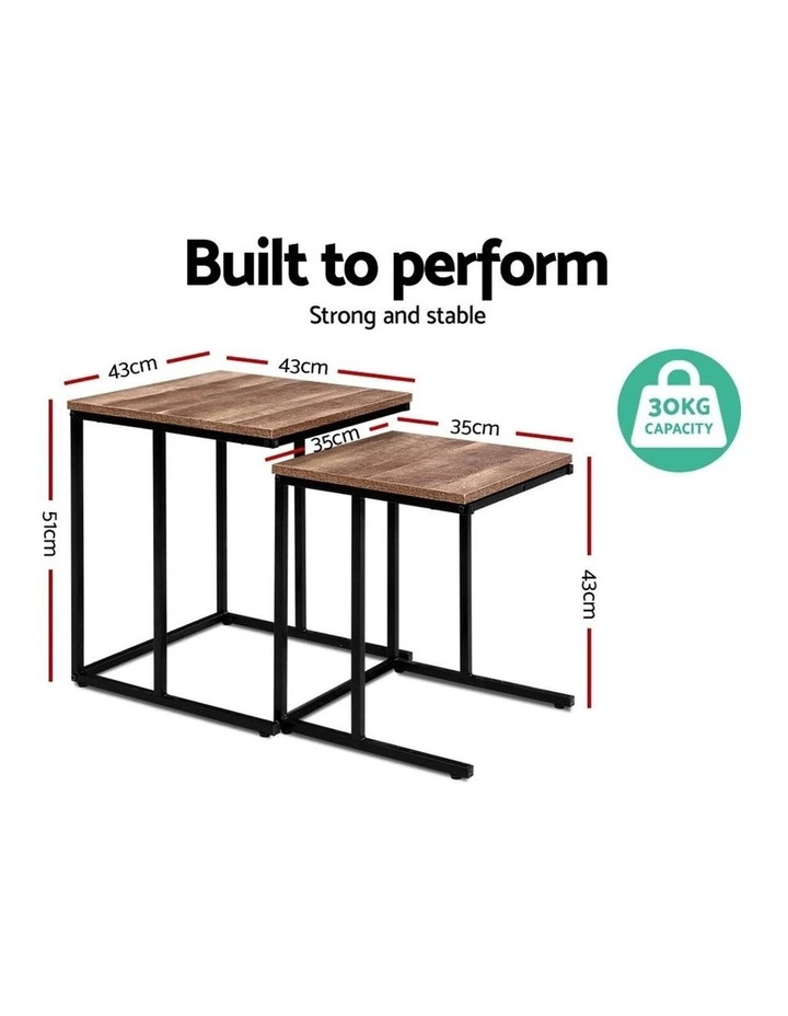 Coffee Table Nesting Side Tables Wooden Rustic Vintage Metal Frame