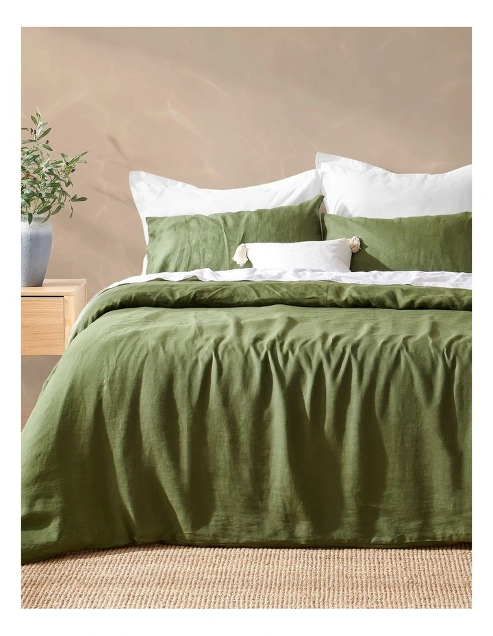 Vintage Washed Hemp Linen Quilt Cover Set in Olive