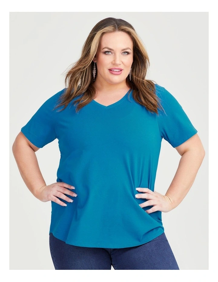 Australian Cotton V Neck Tee in Deep Lagoon