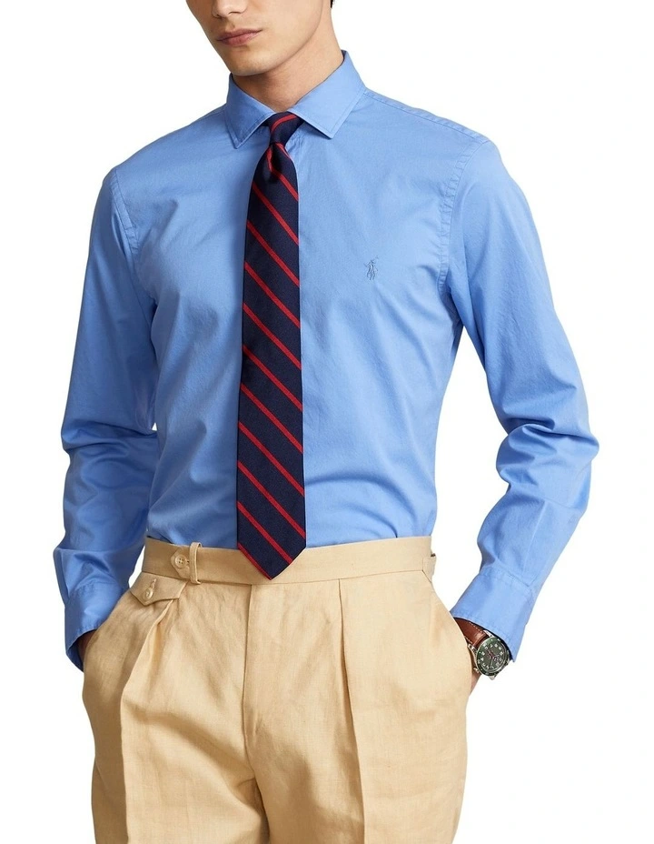 Slim Fit Garment Dyed Twill Shirt in Blue