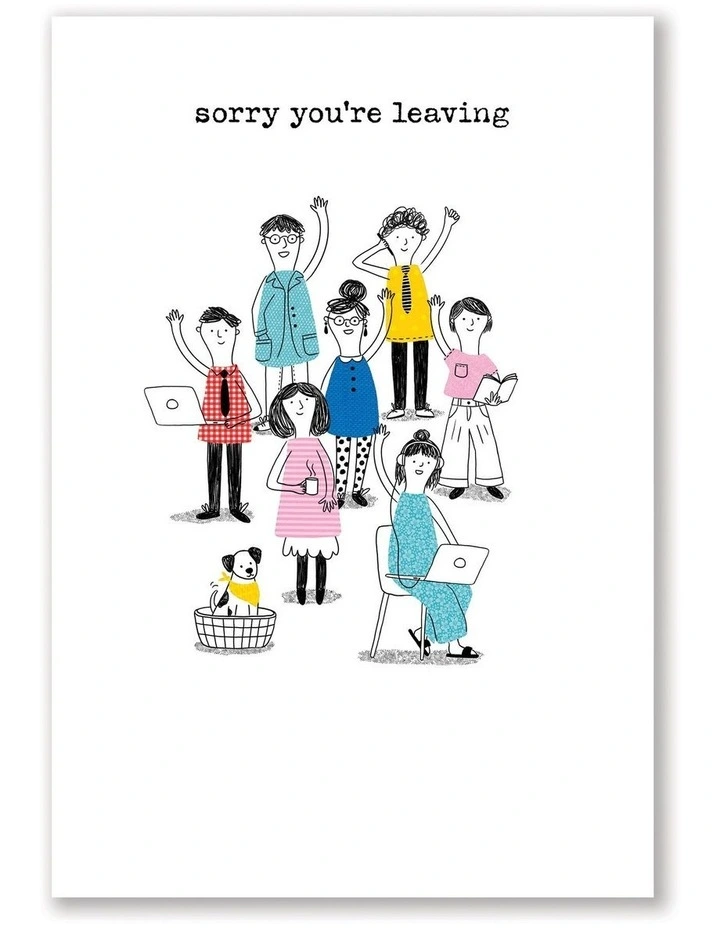 Leaving Job Waving Goodbye Card in White