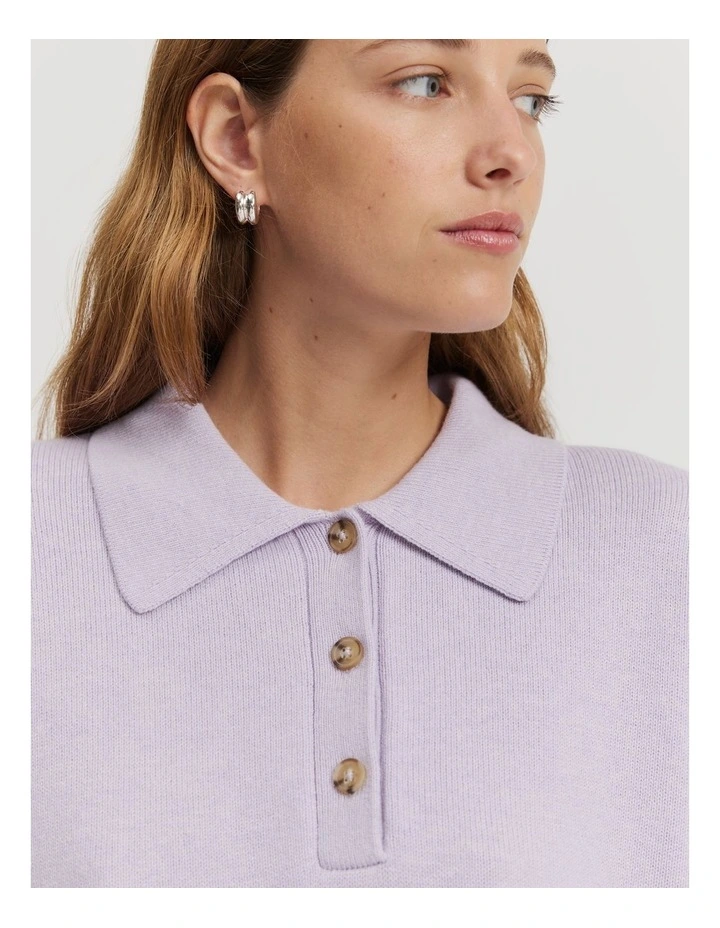 Organically Grown Cotton Blend Crop Crew Neck Knit in Lilac