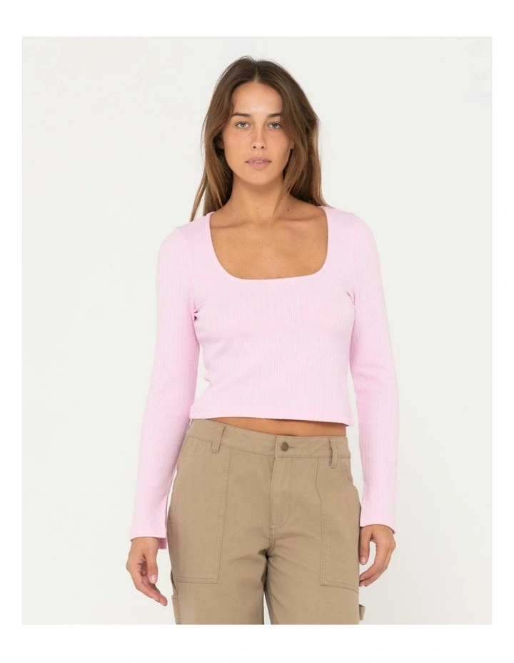 Scarlett Ribbed Long Sleeve Top in Pink