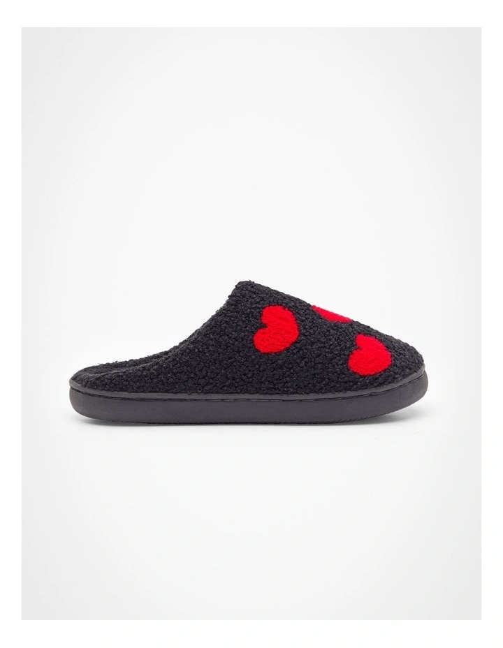 Fluffy Heart Slippers in Black