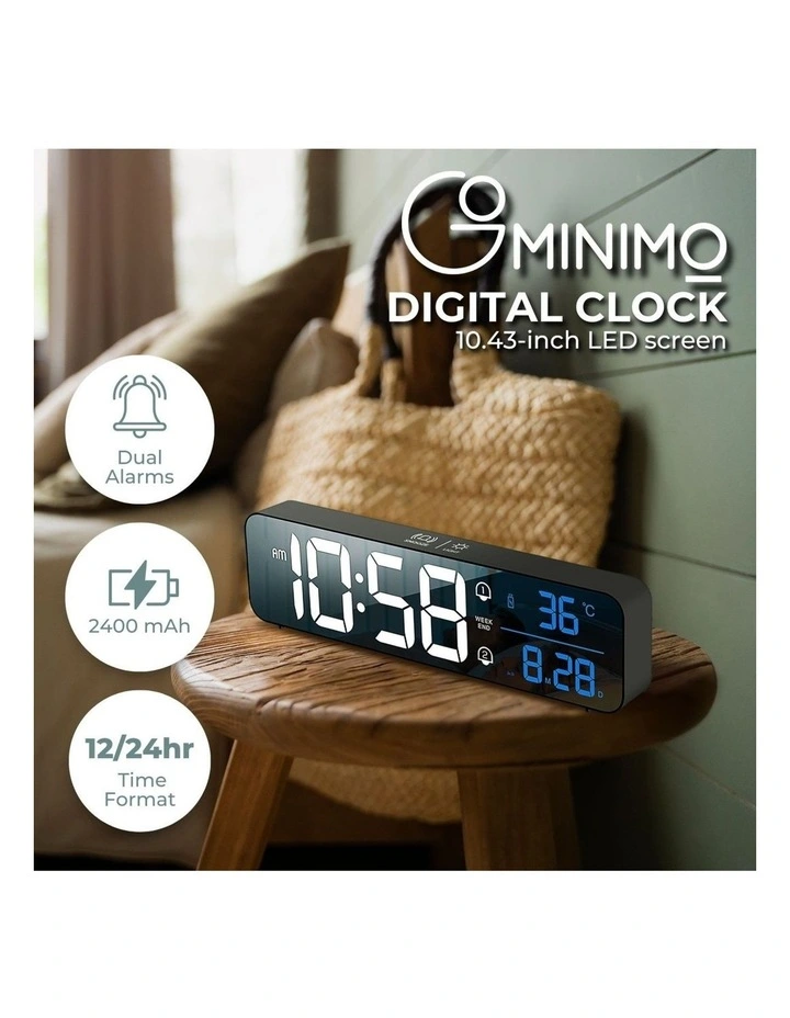 Digital Bedside Snooze Alarm Clock Time Temperature Day/Night Desktop