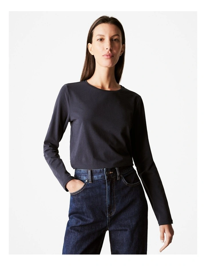 Organically Grown Cotton Long Sleeve Crew T-shirt in Night Sky