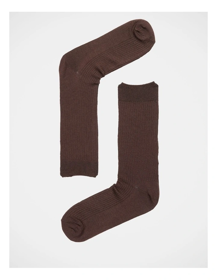 Woolblend Rib Socks 2 Pack in Brown